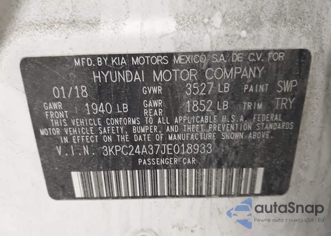 2018 Hyundai Accent Se z USA, uszkodzony, nr VIN 3KPC24A37JE018933